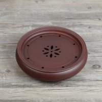 圆形紫砂茶盘大号陶瓷储水式家用功夫茶具茶托盘14寸干泡台茶海 10英寸棕色梅花孔