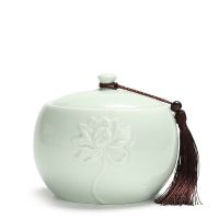 手工饼茶景德镇陶瓷茶叶罐茶道创意旅行白茶储存罐普洱罐 荷花青