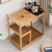 移动茶台茶车乌金石茶盘茶水柜简约家用小茶台全自动功夫茶具套装 原色古韵茶车+半自动电磁炉
