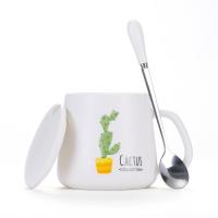 。陶瓷女用单个早餐杯燕麦办公室欧式喝水可爱绿色小孩子送朋友男 1314杯+仙人掌+专属勺