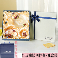 珐琅彩水杯家用高档水晶玻璃杯套装欧式小耐热花茶杯创意杯子 红玫瑰矮款四件套礼盒装