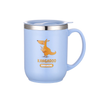 马克杯带盖勺办公室水杯304不锈钢创意茶杯带手柄咖啡杯儿童杯子 蓝色萌袋鼠(350毫升)PP盖子