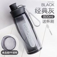 太空杯耐高温防摔水杯塑料杯无毒喝运动女性时尚上班大容量茶户外 800ml灰色(PP滤网)