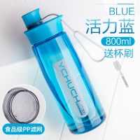 太空杯耐高温防摔水杯塑料杯无毒喝运动女性时尚上班大容量茶户外 800ml蓝色(PP滤网)