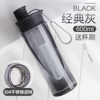 太空杯耐高温防摔水杯塑料杯无毒喝运动女性时尚上班大容量茶户外 600ml灰(不锈钢滤网)