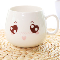 家用个性萌系牛奶咖啡情侣杯容量情侣带盖简约勺子小号卡通陶瓷杯 单杯可爱