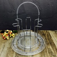 家用带托盘6只玻璃水杯架不锈钢沥水杯架晾杯架啤酒杯架倒挂套装 高杯架+23cm花纹盘(送杯刷