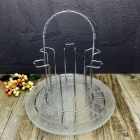 家用带托盘6只玻璃水杯架不锈钢沥水杯架晾杯架啤酒杯架倒挂套装 高杯架+25cm珍珠盘(送杯刷