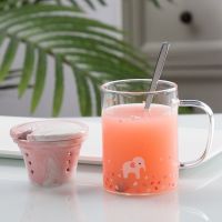 ins办公水杯个性马克杯女学生韩版牛奶杯情侣咖啡杯陶瓷水杯带盖 玻璃小象[+茶漏]+勺盖