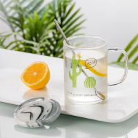 ins办公水杯个性马克杯女学生韩版牛奶杯情侣咖啡杯陶瓷水杯带盖 仙人掌B+勺盖