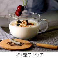 日式马克杯大容量玻璃杯子女办公室水杯花茶杯咖啡早餐牛奶杯带SD 2号+木把勺+软木垫