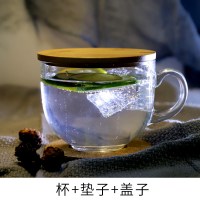 日式马克杯大容量玻璃杯子女办公室水杯花茶杯咖啡早餐牛奶杯带SD 2号+竹盖+软木垫