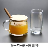 日式马克杯大容量玻璃杯子女办公室水杯花茶杯咖啡早餐牛奶杯带SD 1号+勺+思慕杯+竹盖