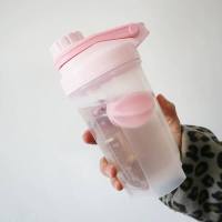 水杯女学生韩版防摔杯子健身运动搅拌杯蛋白粉摇摇杯子奶昔塑料杯 [小号500ml]粉色