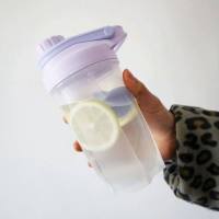 水杯女学生韩版防摔杯子健身运动搅拌杯蛋白粉摇摇杯子奶昔塑料杯 [小号500ml]紫色