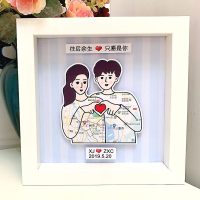 私人定制异地恋军恋地图画手工制作周年纪念情侣男朋友生日 情侣2蓝底(送礼袋礼盒)