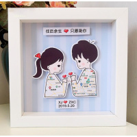 私人定制异地恋军恋地图画手工制作周年纪念情侣男朋友生日 情侣3蓝底(送礼袋礼盒)