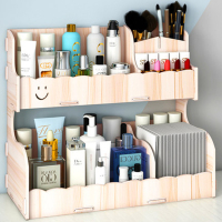 化妆品口红护肤品收纳盒抽屉带镜子生日送老婆女朋友惊喜实用 双层果木色(口红格+笔刷格+面膜格+手机架)