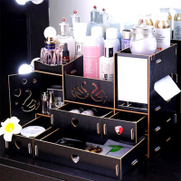 化妆品口红护肤品收纳盒抽屉带镜子生日送老婆女朋友惊喜实用 奢华黑天鹅款加大加宽