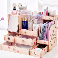 化妆品口红护肤品收纳盒抽屉带镜子生日送老婆女朋友惊喜实用 春花天鹅款自带口红格面膜格+纸巾盒