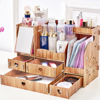 化妆品口红护肤品收纳盒抽屉带镜子生日送老婆女朋友惊喜实用 果木色天鹅款自带口红格面膜格+纸巾盒