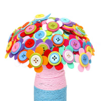 手工纽扣花束教师节小朋友送女老师幼儿园实用小礼品开学全班 五叶花瓶装