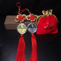 一亿元硬币中国结挂件一个亿硬币汽车挂饰好运年会活动纪念币礼品 [福字袋]长城金色+银色挂件