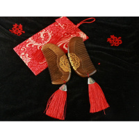 结婚梳子女实用送新人双喜红色木梳镜子套装一对陪嫁妆礼盒装 双喜梳子配锦袋