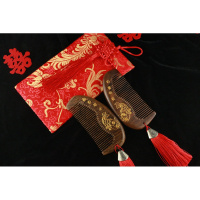 结婚梳子女实用送新人双喜红色木梳镜子套装一对陪嫁妆礼盒装 对鱼梳子配锦袋