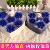 情人节男生生日送男友惊喜异地恋实用创意浪漫走心送老公男士 L码6朵玫瑰3条内裤礼盒
