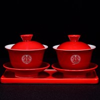 婚庆用品结婚碗筷套装中式喜碗新人改口敬茶杯茶具婚礼对碗筷 敬茶碗二个+四方红盘