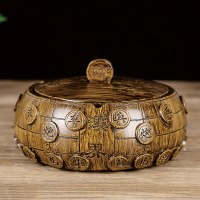 仿木纹时尚烟灰缸复古带盖防风烟缸茶桌摆件个性 潮流 家用木纹 树脂象棋款烟缸