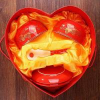 套装婚庆用品子孙满堂陶瓷碗婚礼衣食饭碗结婚传统对碗套装敬茶杯 鸳鸯戏水喜碗8件[带龙凤筷]