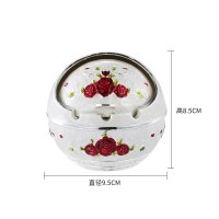 复古灰缸焑灰缸多功能客厅欧式创意合金球形带盖卧室可爱时尚个性 银边红花大号