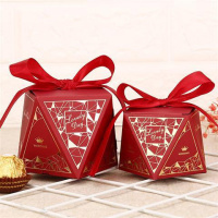 2019新款喜糖盒子 结婚礼创意钻石瓜子糖果盒婚庆用品礼盒包装盒 酒红 大号50个(可装8颗费列罗)