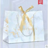 。带袋手提纸袋子礼品专用女手提袋纸袋加厚牛皮服装店礼袋食 白底金蝴蝶结 中号25*20*12.5cm