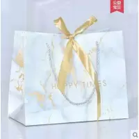 。带袋手提纸袋子礼品专用女手提袋纸袋加厚牛皮服装店礼袋食 白底金蝴蝶结 中号25*12*20cm