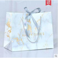 。带袋手提纸袋子礼品专用女手提袋纸袋加厚牛皮服装店礼袋食 白底银蝴蝶结 小号18*16*10cm