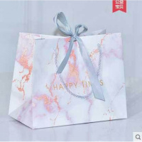 。带袋手提纸袋子礼品专用女手提袋纸袋加厚牛皮服装店礼袋食 粉底银蝴蝶结 中号25*20*12.5cm