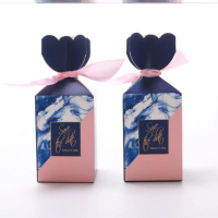 结婚宝宝韩式包装盒森系纱袋糖果盒子喜糖盒子2019创意个性简约 鱼尾盒墨蓝粉-T41 [30个装含丝带]