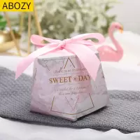 阿胶糕试吃装小礼盒食品包装盒小精致欧式创意盒子纸盒包装盒 大理石纹粉+粉色丝带 大号(50个装)