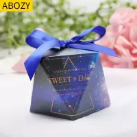 阿胶糕试吃装小礼盒食品包装盒小精致欧式创意盒子纸盒包装盒 星空蓝+蓝色丝带 小号(50个装)