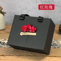 盒包装盒情人节糖果口红巧克力礼盒创意礼品盒子可爱韩版 红玫瑰(黑色) 小号内径15.5X11X5