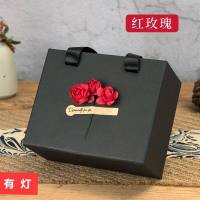 盒包装盒情人节糖果口红巧克力礼盒创意礼品盒子可爱韩版 红玫瑰(黑色+灯) 大号内径23X16X5.5