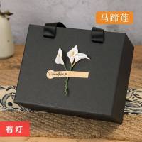 盒包装盒情人节糖果口红巧克力礼盒创意礼品盒子可爱韩版 马蹄莲(黑色+灯) 中号内径16X13X7.5