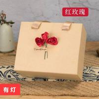 盒包装盒情人节糖果口红巧克力礼盒创意礼品盒子可爱韩版 红玫瑰(黄色+灯) 小号内径15.5X11X5