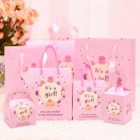 礼袋果袋礼品盒粉色空盒包装袋纸袋糖果宝宝一百天回礼礼盒伴手礼 快乐girl[粉色]QB 中礼盒[50个]配2根短绳