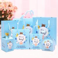 礼袋果袋礼品盒粉色空盒包装袋纸袋糖果宝宝一百天回礼礼盒伴手礼 快乐boy【蓝色】KV 手提袋小小号【20个】