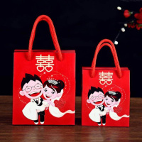 婚宴袋装喜糖小号小份包装袋手拎抽绳组合装百年东西手提袋盒子 眼镜新人款 [20个]大号配2根红绳
