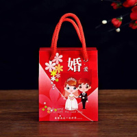 婚宴袋装喜糖小号小份包装袋手拎抽绳组合装百年东西手提袋盒子 婚纱新人款 [40个]大号配2根红绳